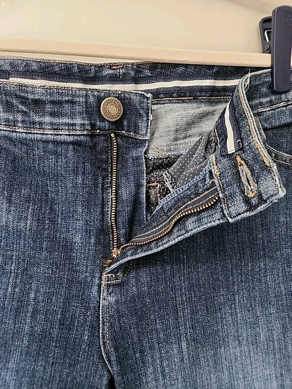 Lands' End Women’s  14 - 36 X 16 Dark Wash Denim Bermuda Shorts Stretch Capris